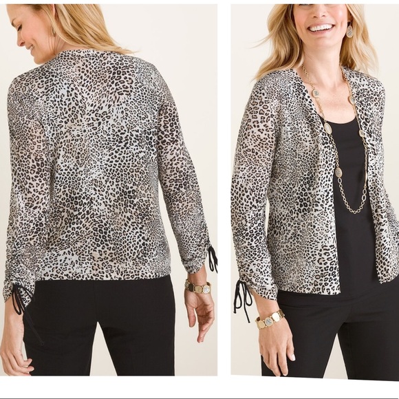 Chico’s animal print ruched sleeve open cardigan size 0 - Picture 1 of 9